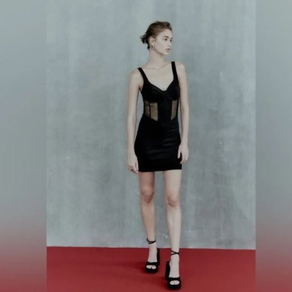 NWT COMBINATION TULLE MINI DRESS  BLACK - REF. 5644/100.